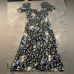 Zara Floral Black Dress with Slit Womens Large